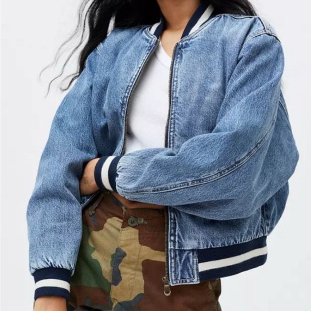 BDG Urban Outfitters Denim Bomber Varsity Jacket Lined Size Women M / Men XS-S